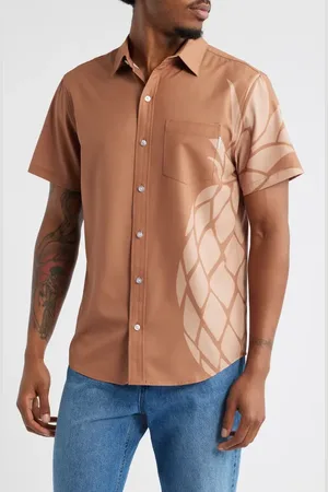 MAVRANS Sand Pineapple Weekend Short Sleeve Performance Button-Up Shirt in at Nordstrom, Size Large