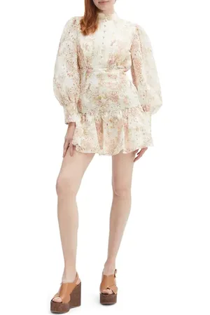 Bardot Remy Long Sleeve Floral Eyelet Minidress in at Nordstrom, Size 6