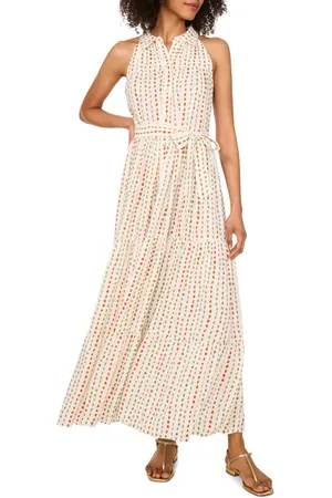 Vince Camuto Print Tie Waist Sleeveless Maxi Shirtdress in at Nordstrom, Size Xx-Large