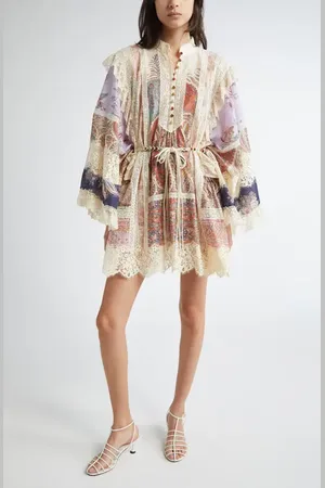 ZIMMERMANN Rhiannon Billow Long Sleeve Lace Trim Minidress in at Nordstrom, Size 1