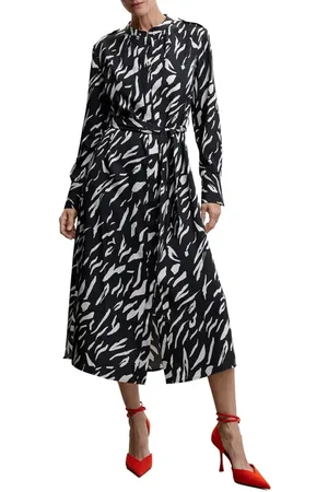 MANGO Abstract Print Long Sleeve Dress in at Nordstrom, Size 12