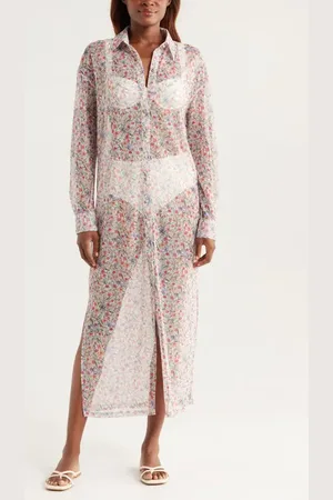 Hutch Long Sleeve Sheer Cover-Up Shirtdress in at Nordstrom, Size Large