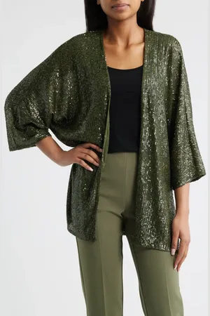 Anne Klein Sequin Draped Open Front Cardigan in at Nordstrom, Size X-Small