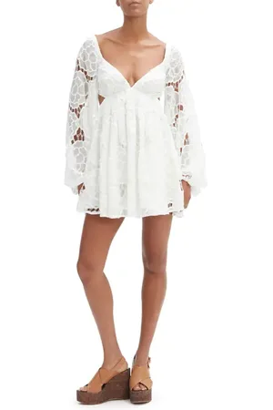 Bardot Jovie Long Sleeve Broderie Anglaise Babydoll Dress in at Nordstrom, Size 10