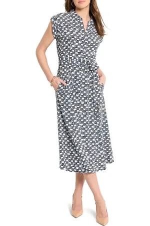 NIC+ZOE Sonni Basket Weave Print Belted Midi Shirtdress in at Nordstrom, Size Large P