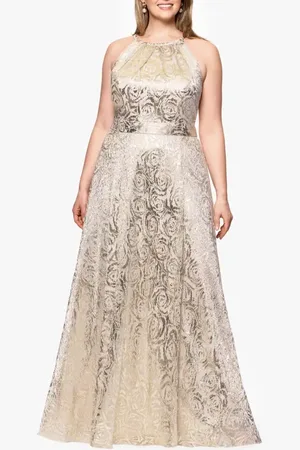 Betsy & Adam Rose Crinkle Foil Sleeveless Gown in at Nordstrom, Size 20W