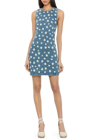 ALICE+OLIVIA Wynell Daisy Embroidery Denim Minidress in at Nordstrom, Size 10