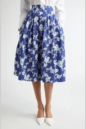 Carolina Herrera Floral Print Pleated Faille Midi Skirt in at Nordstrom, Size 12