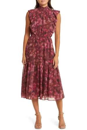 Steve Madden Anna Floral Mock Neck Midi Dress in at Nordstrom, Size X-Small