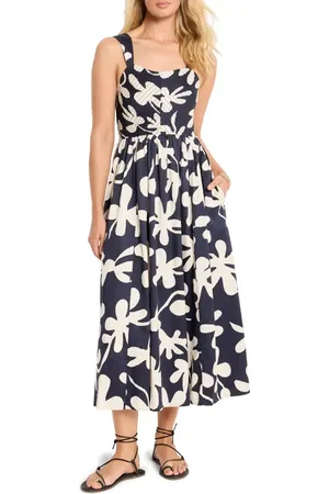 NIC+ZOE Sarah Glowing Flower Stretch Cotton Midi Sundress in at Nordstrom, Size Small