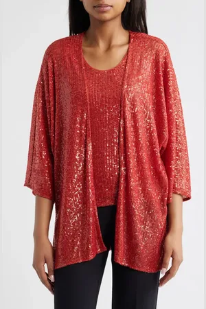 Anne Klein Sequin Draped Open Front Cardigan in at Nordstrom, Size X-Small