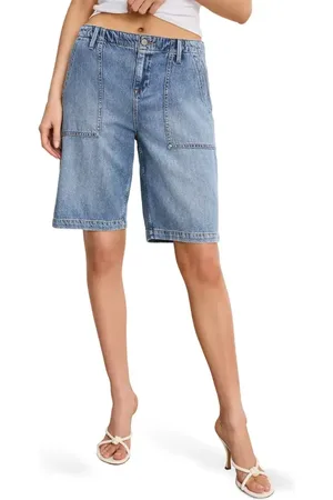 GOOD AMERICAN Lite Drawstring Bermuda Denim Shorts in at Nordstrom, Size 00