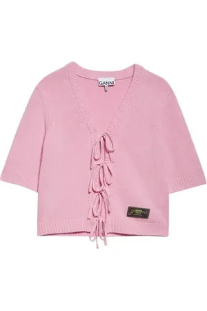 Ganni Tie Front Wool Blend Cardigan in at Nordstrom, Size Small