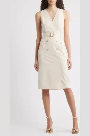 Tahari ASL Belted Sleeveless Faux Wrap Dress in at Nordstrom, Size 6
