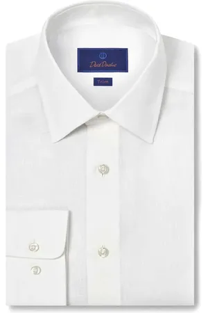 David Donahue Trim Fit Linen Dress Shirt in at Nordstrom, Size 14.5 - 32