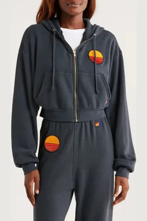 AVIATOR NATION Sunset Patch Crop Zip Hoodie in at Nordstrom, Size Medium