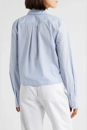 Frame The Modern Collar Stripe Crop Button-Up Shirt in at Nordstrom, Size X-Large