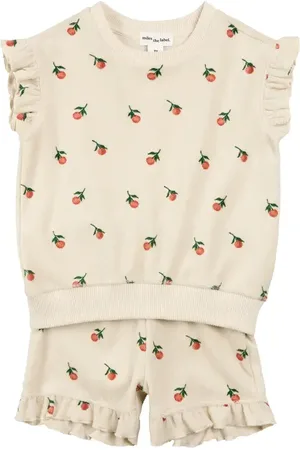 Miles The Label Orange Print Terry Cloth Top & Shorts Set in at Nordstrom, Size 3M