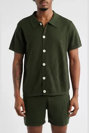 MAVRANS Pineapple Knit Short Sleeve Button-Up Shirt at Nordstrom, Size Large