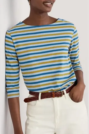 Seasalt Cornwall Sailor Stripe Three Quarter Sleeve Organic Cotton T-Shirt in at Nordstrom, Size 4 Us