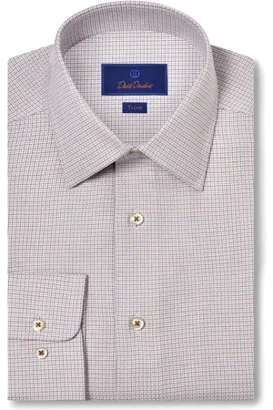 David Donahue Trim Fit Check Dress Shirt in at Nordstrom, Size 16 - 32