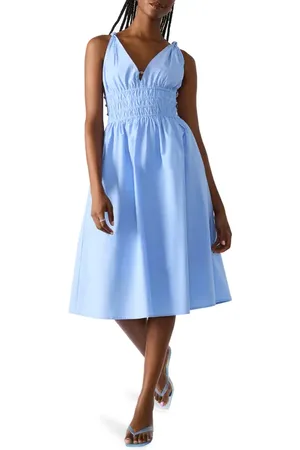 Steve Madden Kassie Bead Detail Smock Waist Cotton Midi Dress in at Nordstrom, Size Small