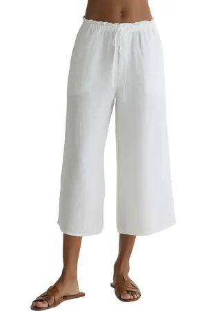 Bella Dahl Ruffle Waist Wide Leg Cropped Linen Pants in at Nordstrom, Size X-Small