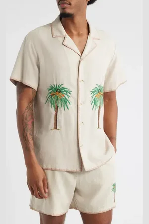 MAVRANS Palm Tree Linen Blend Button-Up Shirt in at Nordstrom, Size Small