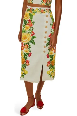 Farm Rio Picnic Flowers Button Midi Skirt in at Nordstrom, Size Small