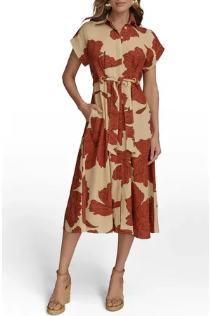 Donna Karan Drawstring Waist Linen Blend Shirtdress in at Nordstrom, Size 8