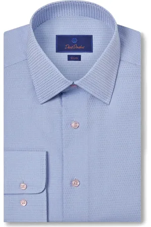 David Donahue Slim Fit Blue Cotton Dobby Dress Shirt in at Nordstrom, Size 15 - 34