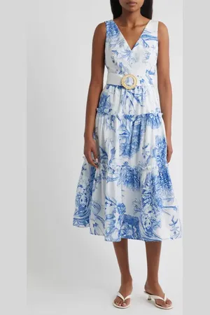 Vince Camuto Floral Print Belted Tiered Cotton Maxi Dress in at Nordstrom, Size 2