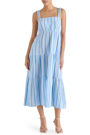 Steve Madden Alissa Stripe Tiered Cotton Gauze Midi Sundress in at Nordstrom, Size Small