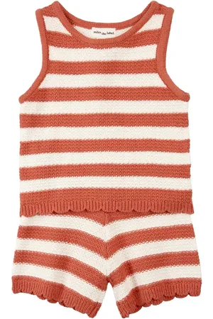 Miles The Label Apricot Birch Stripe Organic Cotton Sweater Tank & Shorts Set in at Nordstrom, Size 9-12M