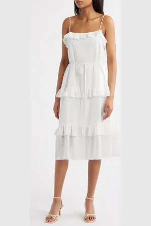 Julia Jordan Ruffle Clip Dot Tie Strap Midi Dress in at Nordstrom, Size Medium