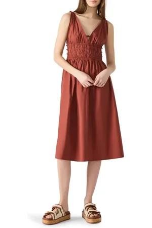 Steve Madden Kassie Bead Detail Smock Waist Cotton Midi Dress in at Nordstrom, Size Small