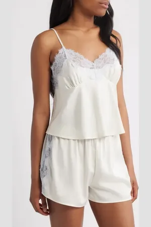 Open Edit Lace Trim Satin Short Pajamas in at Nordstrom, Size Medium
