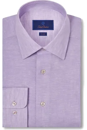 David Donahue Trim Fit Linen Dress Shirt in at Nordstrom, Size 16 - 34