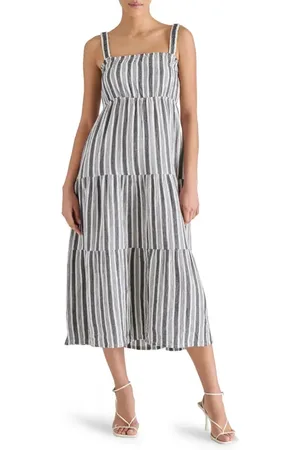 Steve Madden Alissa Stripe Tiered Cotton Gauze Midi Sundress in at Nordstrom, Size X-Small