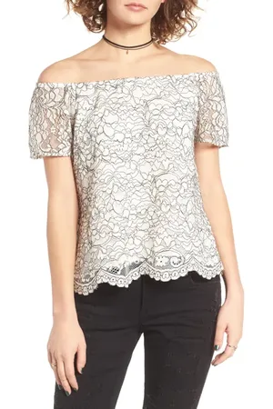 WAYF Lace Off the Shoulder Top in at Nordstrom, Size Medium