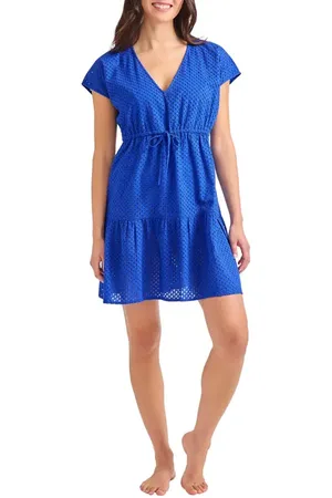 Tommy Bahama Eyelet Cove Organic Cotton Cover-Up Dress in at Nordstrom, Size Large