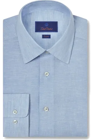 David Donahue Trim Fit Linen Dress Shirt in at Nordstrom, Size 16 - 36