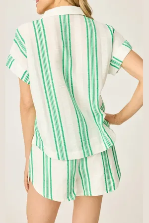 P.J.Salvage The Beachcomber Stripe Puckered Gauze Pajama Shirt in at Nordstrom, Size Small