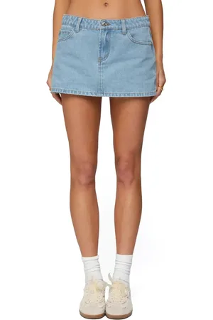 Edikted Eyelet Bow Pocket Low Denim Miniskirt in at Nordstrom, Size X-Small