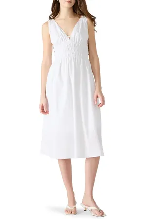 Steve Madden Kassie Bead Detail Smock Waist Cotton Midi Dress in at Nordstrom, Size X-Small