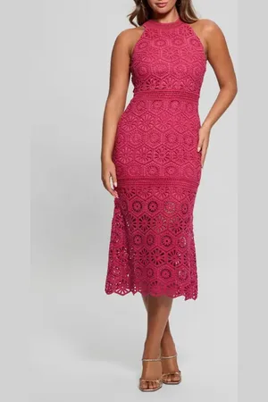 Guess Nicki Lace Overlay Midi Dress in at Nordstrom, Size 0