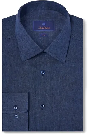 David Donahue Trim Fit Linen Dress Shirt in at Nordstrom, Size 14.5 - 32