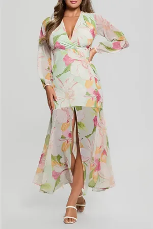 Guess Talia Tropical Floral Long Sleeve Dress in at Nordstrom, Size 0