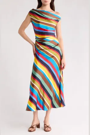 Staud Phare One-Shoulder Stretch Silk Midi Dress in at Nordstrom, Size 14