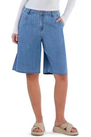 HINT OF BLU Chill Pleated Mid Rise Denim Bermuda Shorts in at Nordstrom, Size X-Large
